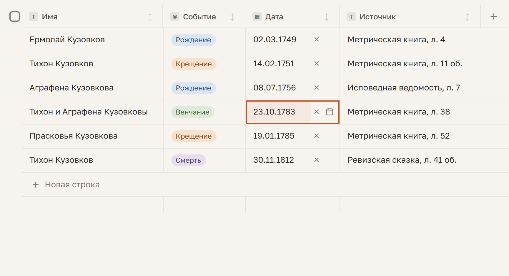 Дата в таблице набирается с клавиатуры, календарь — за значком рядом